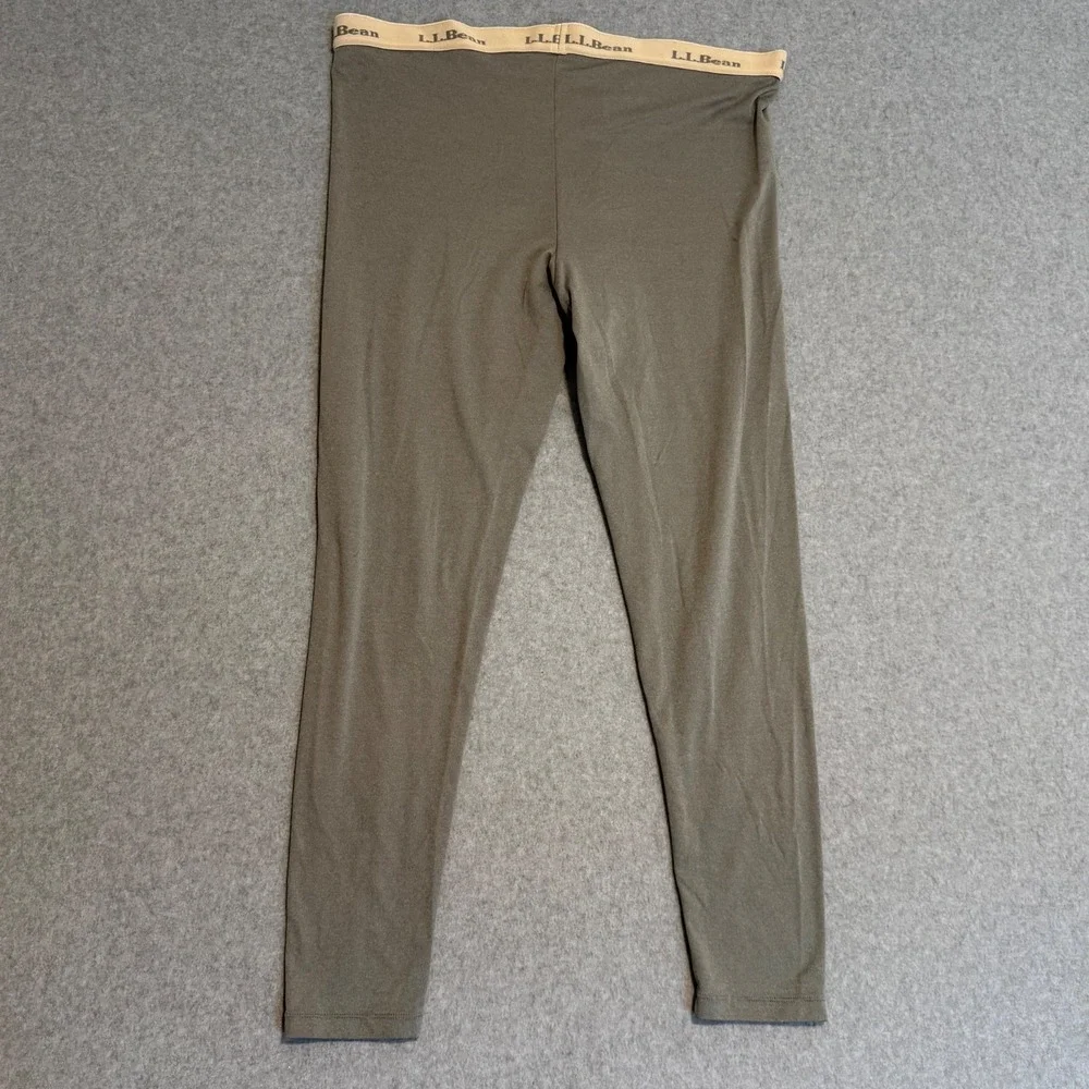 LL Bean Mens L REG Base Layer Pants Long Johns Underwear Gray Cream Stretch Hike